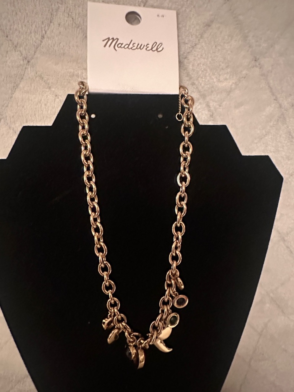 NWT-Madewell Gold Link Charm Necklace with Dangling Accents